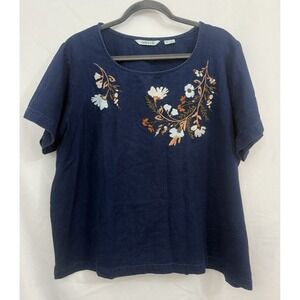 Orvis Denim‎ Floral Embroidered Top Shirt 100% Cotton Womens Size XL